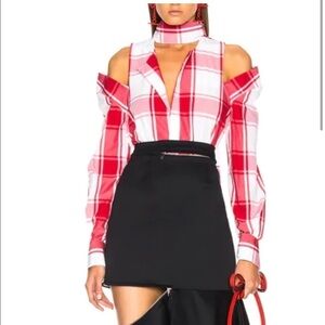 MONSE Cold Shoulder Plaid Shirt size 0